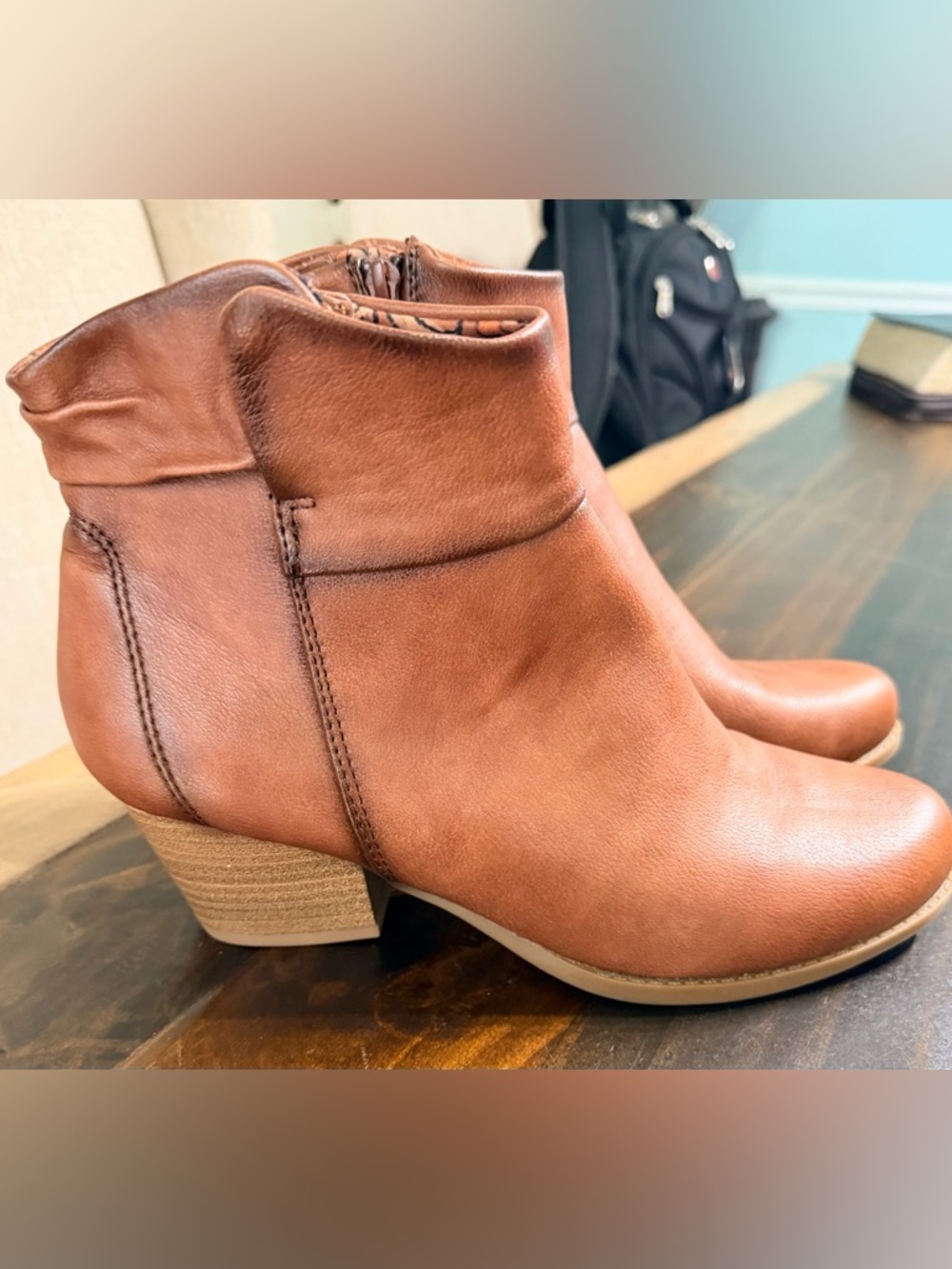 BareTraps Cognac Brown Leather Ankle Booties
